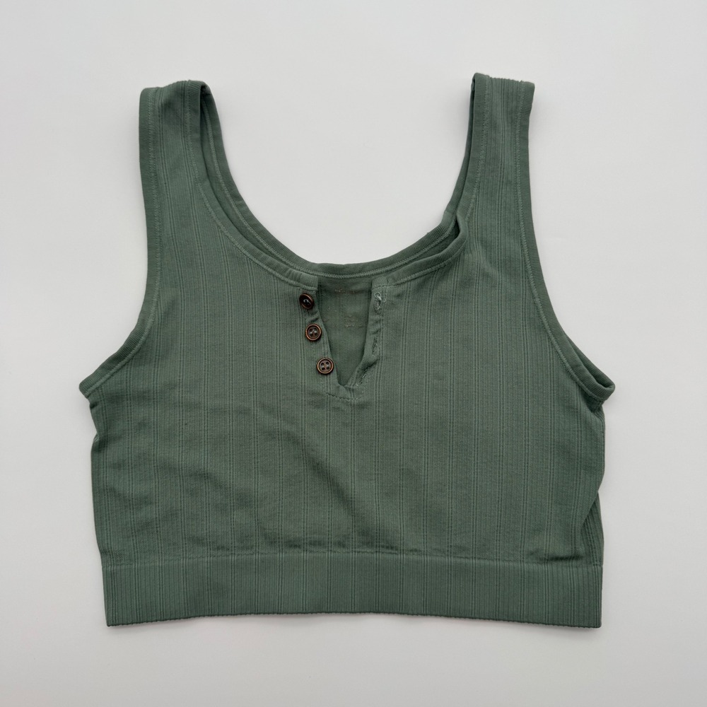 Sage Green Henley Crop Top Seamless Tank Out‎ From Under Urban Outfitters Small
